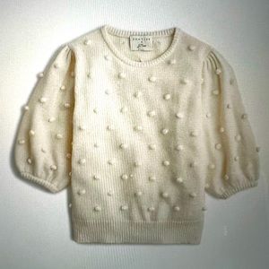 J. Crew DEMLEY X J. Crew puff sleeve pom-pom sweater.